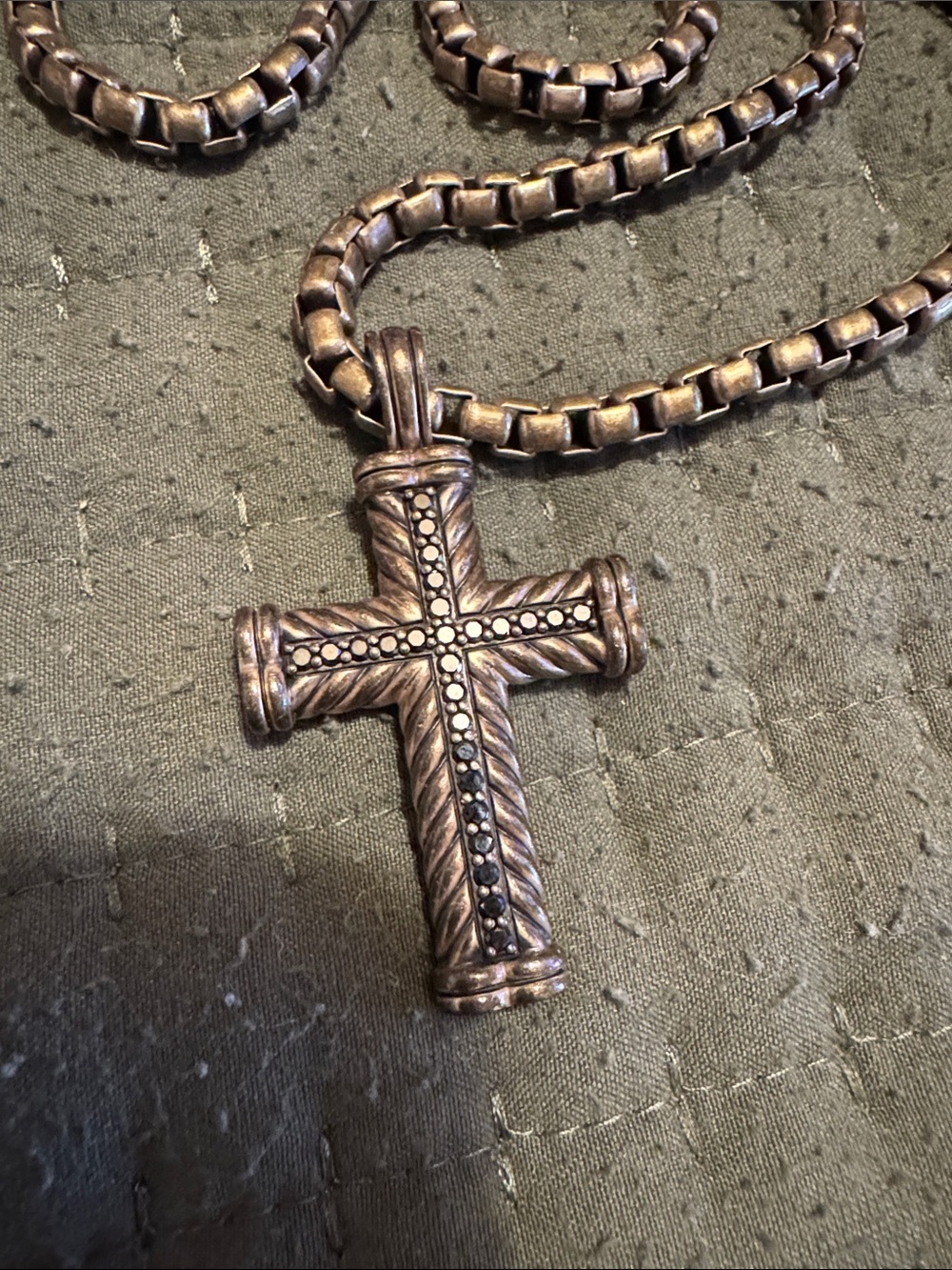 David Yurman 5mm box chain and large chevron cross with black diamonds